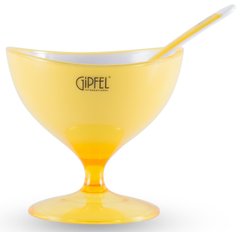 Креманка с ложкой с двойными стенками GIPFEL LUMINO 9480 - 10 х 10 см, желтая