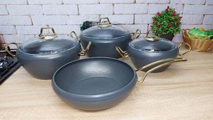 Набір посуду O. M. S. Collection (Туреччина) з а/п покриттям з 7-ми (4/3) предм3058G-grey