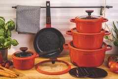 Набір посуду з тришаровим мармуровим покриттям Edenberg EB-5647 - 12 пр, червоний