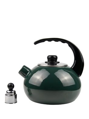 Чайник емальований зі свистком із чорною бакелітовою ручкою Kamille KM-1039D - 2,5 л, зелений