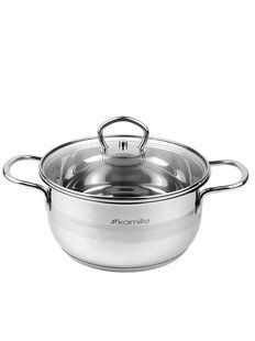 Кастрюля из нержавеющей стали со стеклянной крышкой Kamille KM-5413 - 3 л, &Oslash;20х10 см