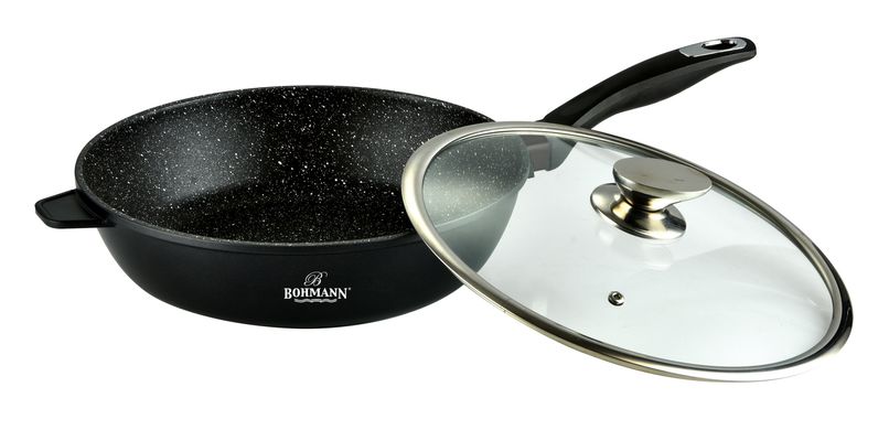 Сковорода-сотейник з кришкою Bohmann BH 101-24 см/мармурове покриття
