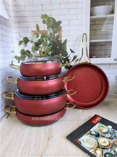 Набір посуду O. M. S. Collection(Туреччина) з а/п покриттям з 9-ти (5/4) предм 3024 червоний