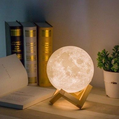 Настольный неоновый 3D ночник-луна от аккумулятора на деревянной подставке с сенсорным переключением MOON LIGHT Atlanfa ART-0164 - 17.5см