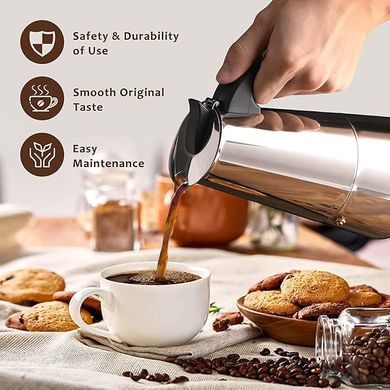 Кавоварка гейзерна мока з нержавіючої сталі для плит BOHMANN BH 9509 - 9 порцій/450мл