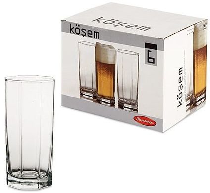 Набір високих склянок для пива Pasabahce Kosem 42082 - 380 мл (6 предметів)