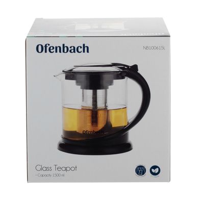Стеклянный заварочный чайник с ситечком Ofenbach KM-100615L - 1.5 л