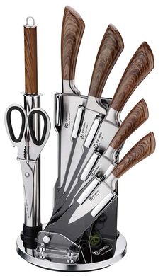 Набор ножей на подставке с мусатом и топориком Edenberg EB-913 - 9 пр