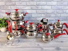 Набор кухонной посуды из 22 предметов, нерж.сталь., ручки бакелит, OMS Collection (Турция) 1028 розовый