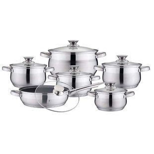 Набор посуды с сотейником мрамор Bohmann BH 0522 - 12 пр, Металлик