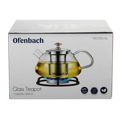 Стеклянный заварочный чайник с ситечком Ofenbach KM-100616L - 1 л