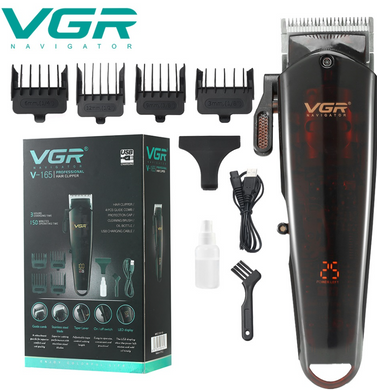 Професійна бездротова машинка для стрижки волосся VGR V-165 з LED дисплеєм 4 насадки