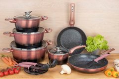 Набор посуды с трехслойным мраморным покрытием Edenberg EB-5626 + кухонные принадлежности, розовое золото