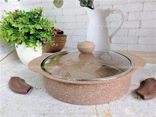 Сотейник 3,5 л (28 х 6,5 см) з а/п покриттям, кришка скло.,O. M. S. Collection (Туреччина) 3322 коричневий