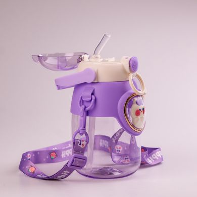 Бутылка для воды с трубочкой 820 мл детская фляга прозрачная для напитков с дозатором и ручкой Фиолетовый