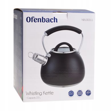 Чайник из нержавеющей стали со свистком Ofenbach KM-100311 - 2,5 л, черный