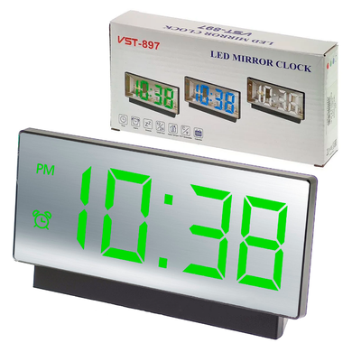 Настільний годинник дзеркальний від USB з будильником і термометром VST-763Y-4 - зелений