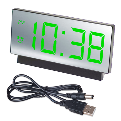 Настільний годинник дзеркальний від USB з будильником і термометром VST-763Y-4 - зелений