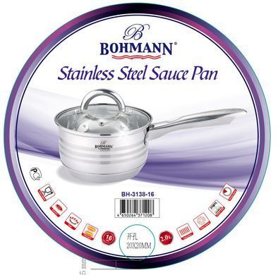 Ковш с крышкой из нержавеющей стали Bohmann BH 3138-16 - 2л/16см