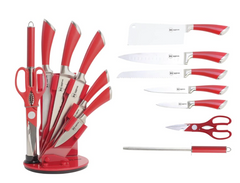 Набір ножів з сокирою,ножицями та точилкою Rainstahl RS-KN 8002-08/червоні, красный