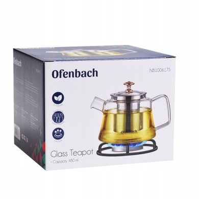 Скляний чайник для заварювання з ситечком Ofenbach KM-100617S - 0.48 л