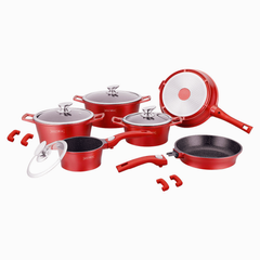 Набор посуды Royalty Line RL-2014M Red — 14пр, мрамор - красный