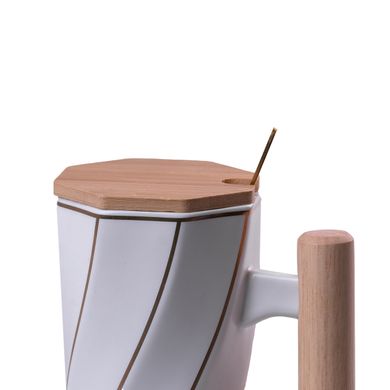 Кружка керамическая 400 мл с бамбуковой крышкой и ложкой