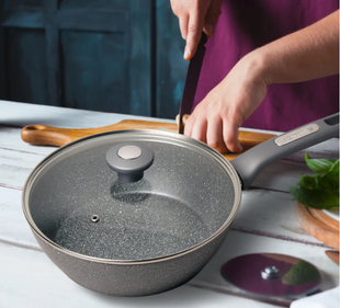 Сотейник глубокий с гранитным покрытием и крышкой Kamille KM-4277GR &mdash; 28*7.5см