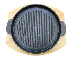 Чавунна сковорода-гриль на дерев'яній підставці EB-18412 - 24x1,8 см / кругла