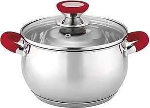 Кастрюля из нержавеющей стали с крышкой Bohmann BH 2315-20 red - 3,8 л, 20 х 12,5 см (красные ручки)
