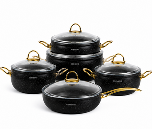 Набор посуды Edenberg EB-12953 Black Marble &mdash; 10 предметов, мраморное покрытие, индукция