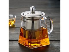 Заварювальний скляний чайник із ситечком квадратний Edenberg EB-19021 - 550мл, Чорний