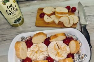 Закуска с сыром камамбер и помидорами - Рецепт "Запеченный камамбер с багетом"