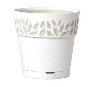 Горщик з автополивом Stefanplast OPERA Cloe 94000 - 15 x 15 см, білий/травертин