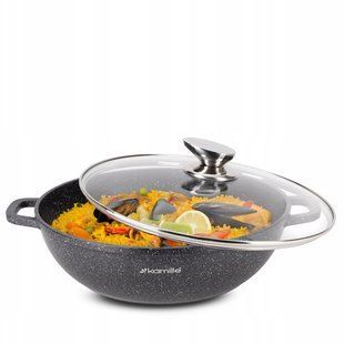 Сковорода WOK Kamille KM-4485 Black Marble 28 см с крышкой для индукции