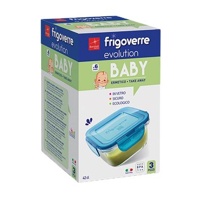 Набір квадратних ємностей для продуктів Bormioli Rocco Frigoverre Evolution Baby (389116GSG021990) - 420 мл, 3 шт