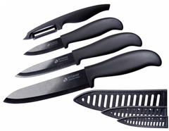 Набір ножів з овочечисткою Peterhof PH 22356 - 4 пр, кераміка, Чорний
