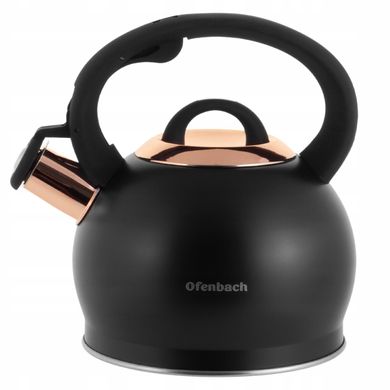 Чайник из нержавеющей стали со свистком Ofenbach KM-100312 - 2 л, черно-золотой