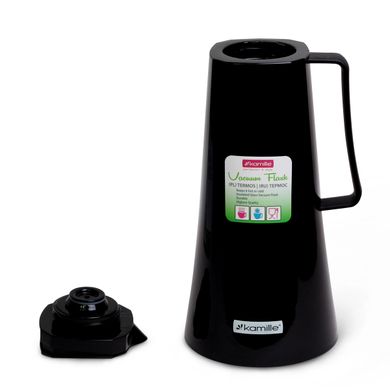 Термос Kamille Черный для чая и кофе на 1000мл пластиковый со стеклянной колбой KM-2025