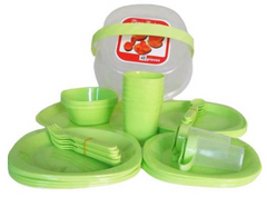 Набор пластиковой посуды для пикника на 6 персон, в боксе с ручкой (48 предметов)