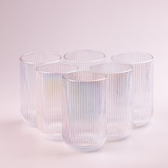 Склянка для напоїв висока фігурна прозора ребриста з товстого скла набір 6 шт
