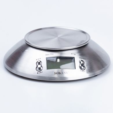 Весы кухонные с чашей на батарейках электронные точные Sokany SK-1204 - до 5 кг/нержавеющая сталь