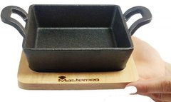 Гриль-панель чугунная на деревянной подставке Bergner MasterPro Cook & share (BGMP-3805-4) - 12.6х18.5х3.6см