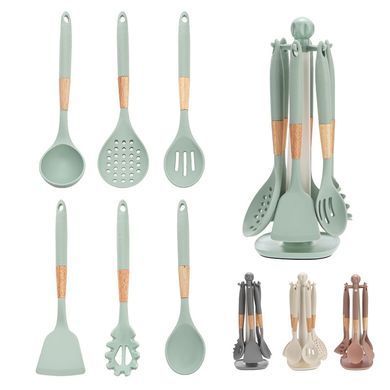 Набір кухонного приладдя 7в1 з деревʼяними вставками KITCHEN SET SILICONE AT-D3K ART-0761