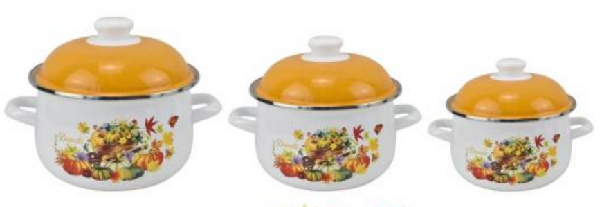Набор эмалированной посуды желтый рисунок и крышки Edenberg EB-1888 - 3 кастрюли