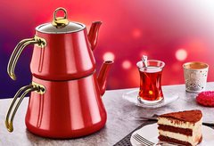 Чайник подвійний (1,8 /3,75 л) з антипригарним покриттям OMS Collection(Туреччина) 8203-L червоний