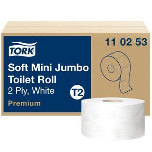 Туалетная бумага в рулонах Mini Jumbo Tork Premium Soft 110253 - белая, 2 слоя, 170 м, 1 рулон, 12