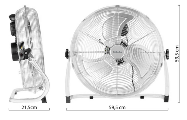 Вентилятор підлоговий дуже тихий ECG FF 45 Ventus - 45см/100 Вт/металевий