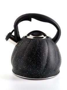 Чайник из нержавеющей стали со свистком и с мраморным покрытием Kamille KM-1073BL - 3 л, черный