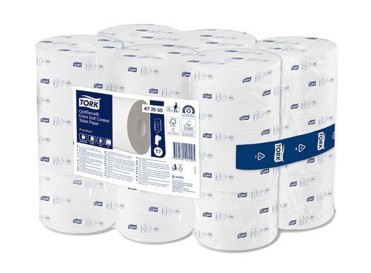 Екстрам'який безстержневий туалетний папір 3-шаровий Tork OptiServe&reg; 472650 - 550 аркушів, 112 м